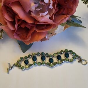 Lucky Brand Bracelet Semiprecious Teal Center Stones Reversible Silvertone